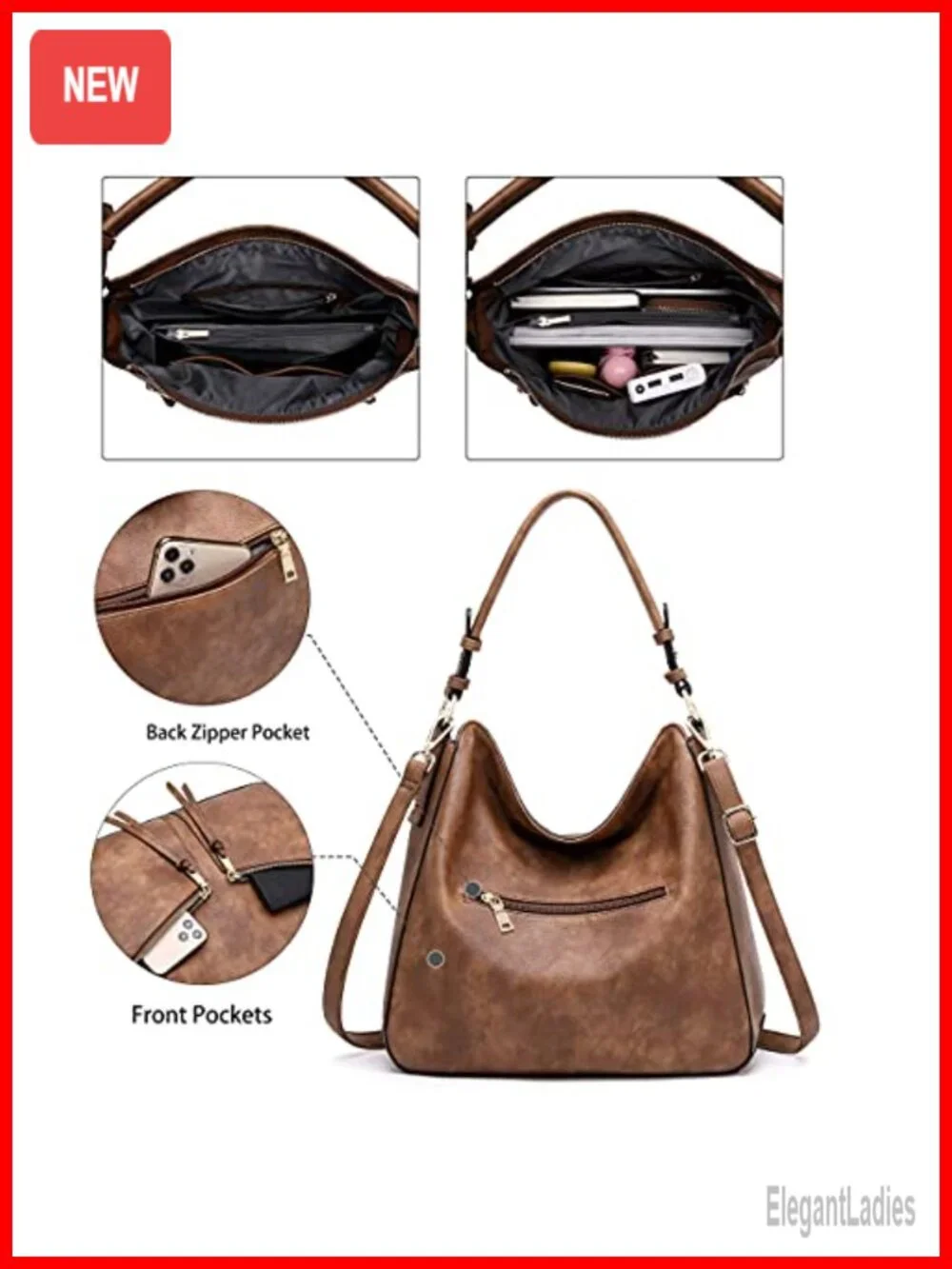 Hobo Bag Faux Leather Shoulder Crossbody Purse Handbag